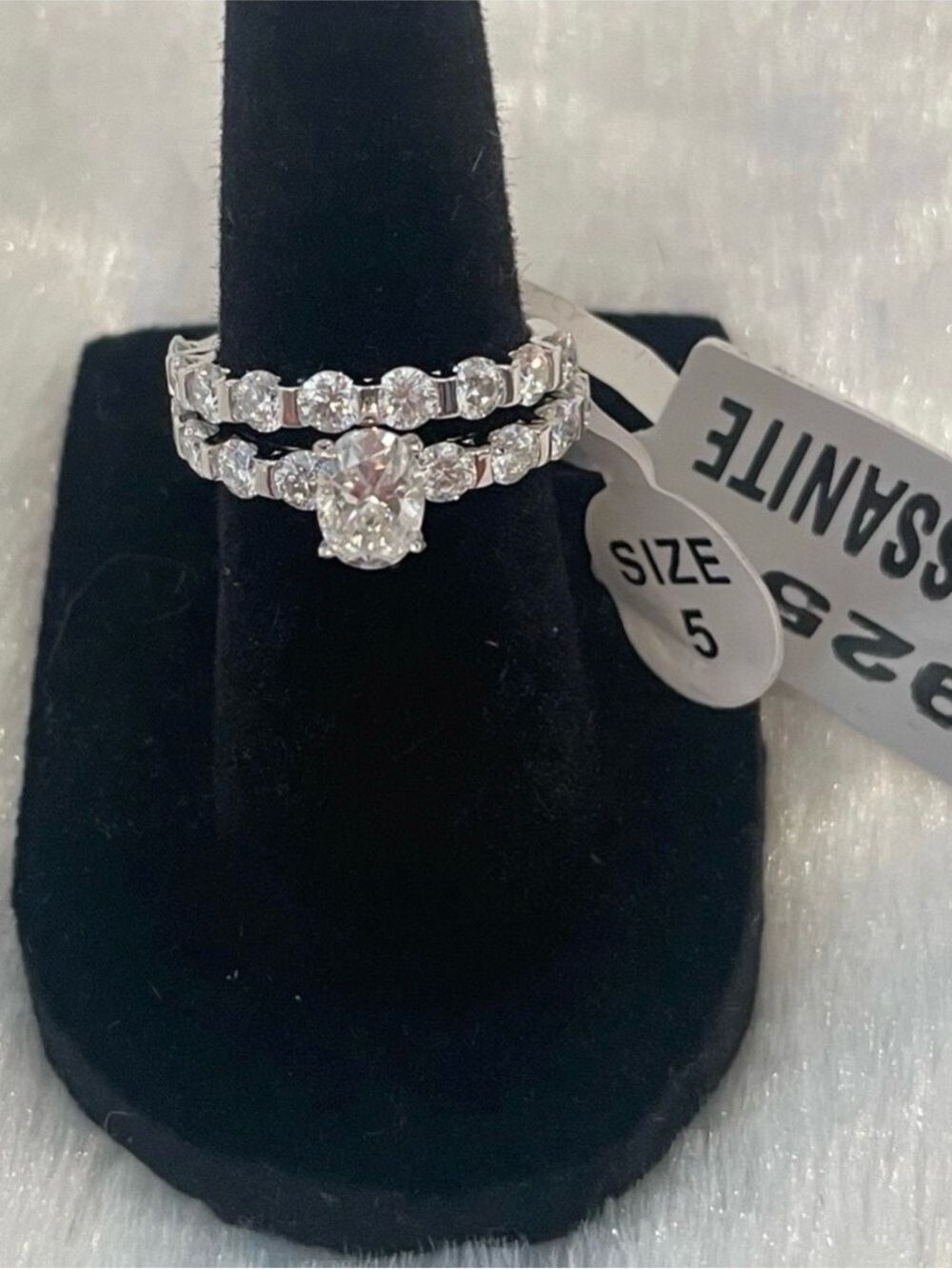 Woman’s size 5 2 piece rhodium plated over 925 silver 2.00ctw Moissanite ring - Picture 1 of 5